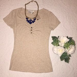cream V Neck Tee